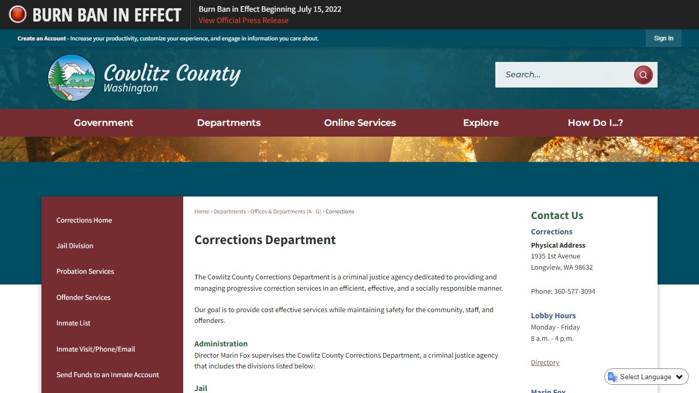 Corrections Department | Cowlitz County, WA - Official Website